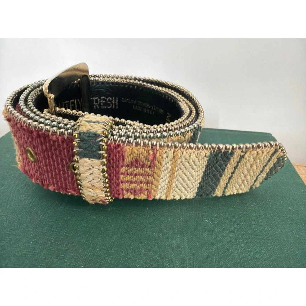 Absolutely Fresh Vtg Southwestern Tapestry Belt Gold Buckle Made in USA ML 32